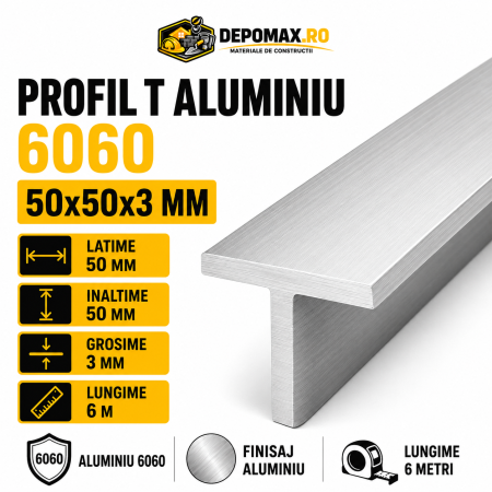 Profil T aluminiu 50 x 50 x 3 mm, 6 metri